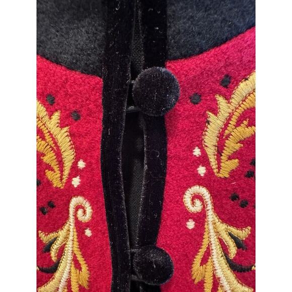Icelandic Designs 100% Wool Cardigan Sweater Womens M Embroidery Velvet Trim - Picture 8 of 13